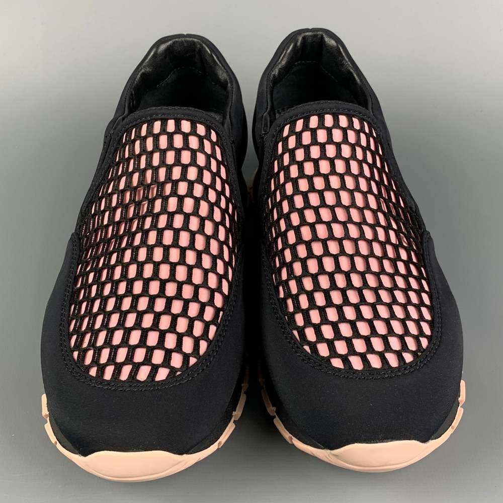 PRADA Black & Pink Nylon Mesh Slip Sneakers - Picture 4 of 9